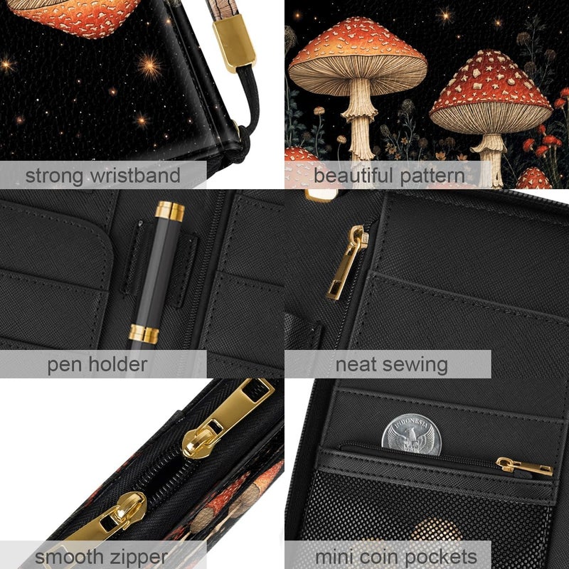 Simikol Family Passport Holder Wallet RFID Blocking Document Organizer PU Leather Mulit-purpose Travel Wallet Credit Cards Case for Women Men, Mushroom - Image 4